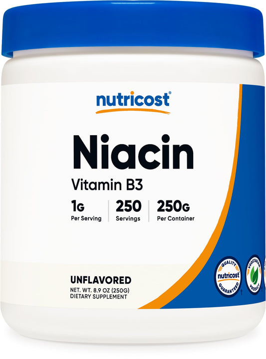 Frasco de polvo de Niacina 250g Nutricost