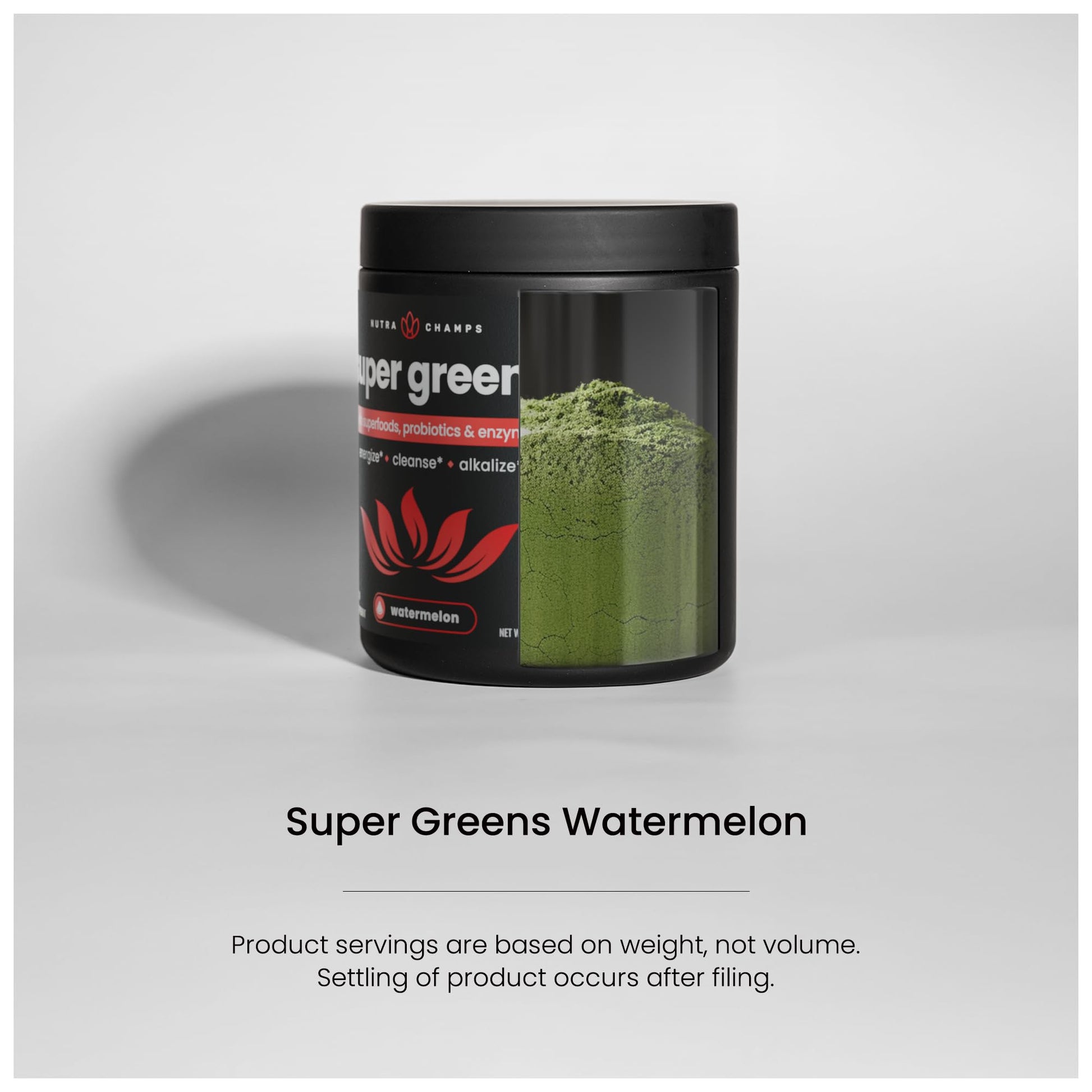 Frasco polvo NutraChamps Super Greens superalimento orgánico