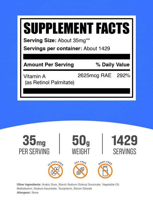 Frasco polvo vitamina a suplemento BulkSupplements