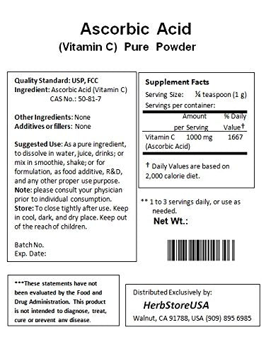 Frasco polvo vitamina C ácido ascórbico NuSci para suplementación