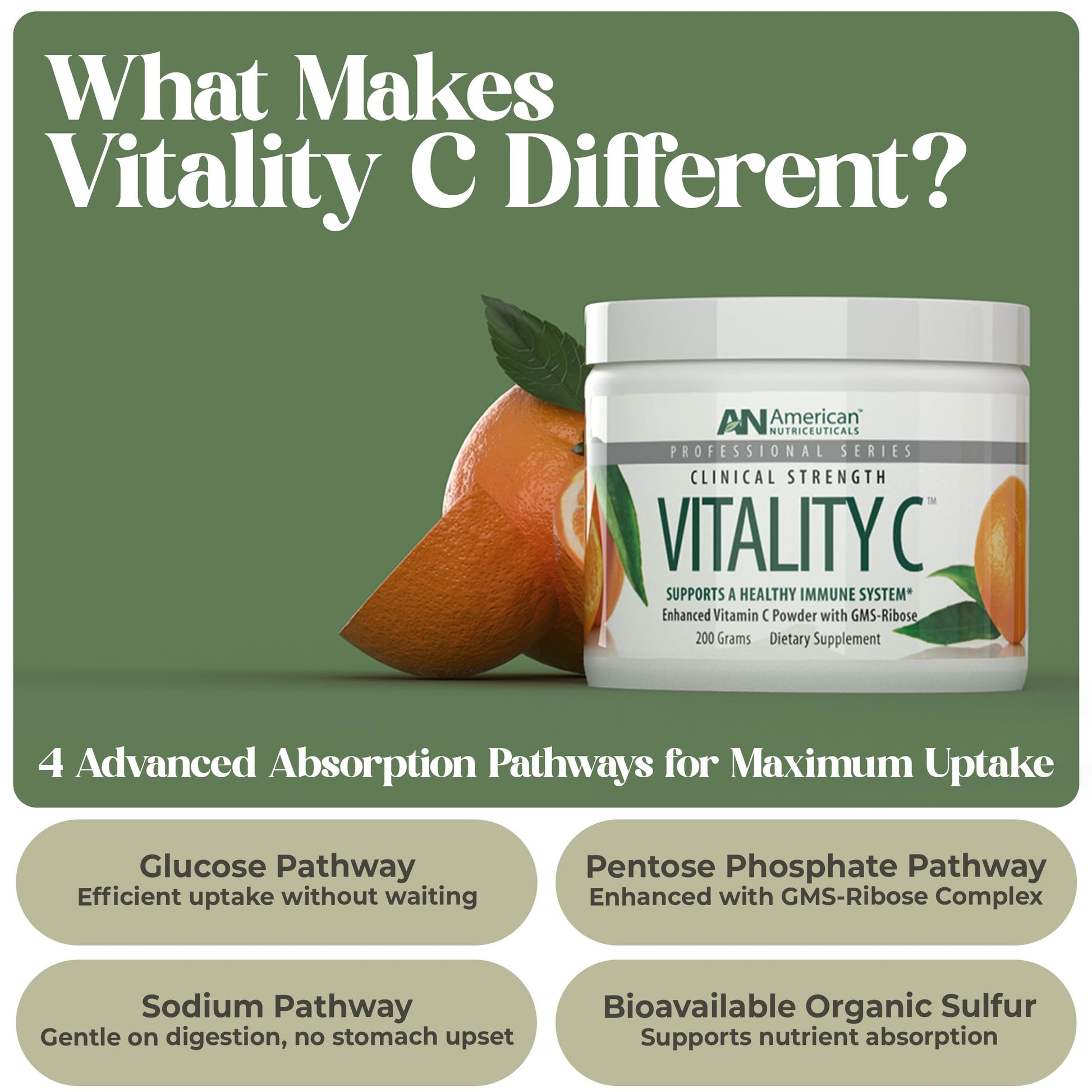Frasco de polvo de vitamina c natural American Nutriceuticals