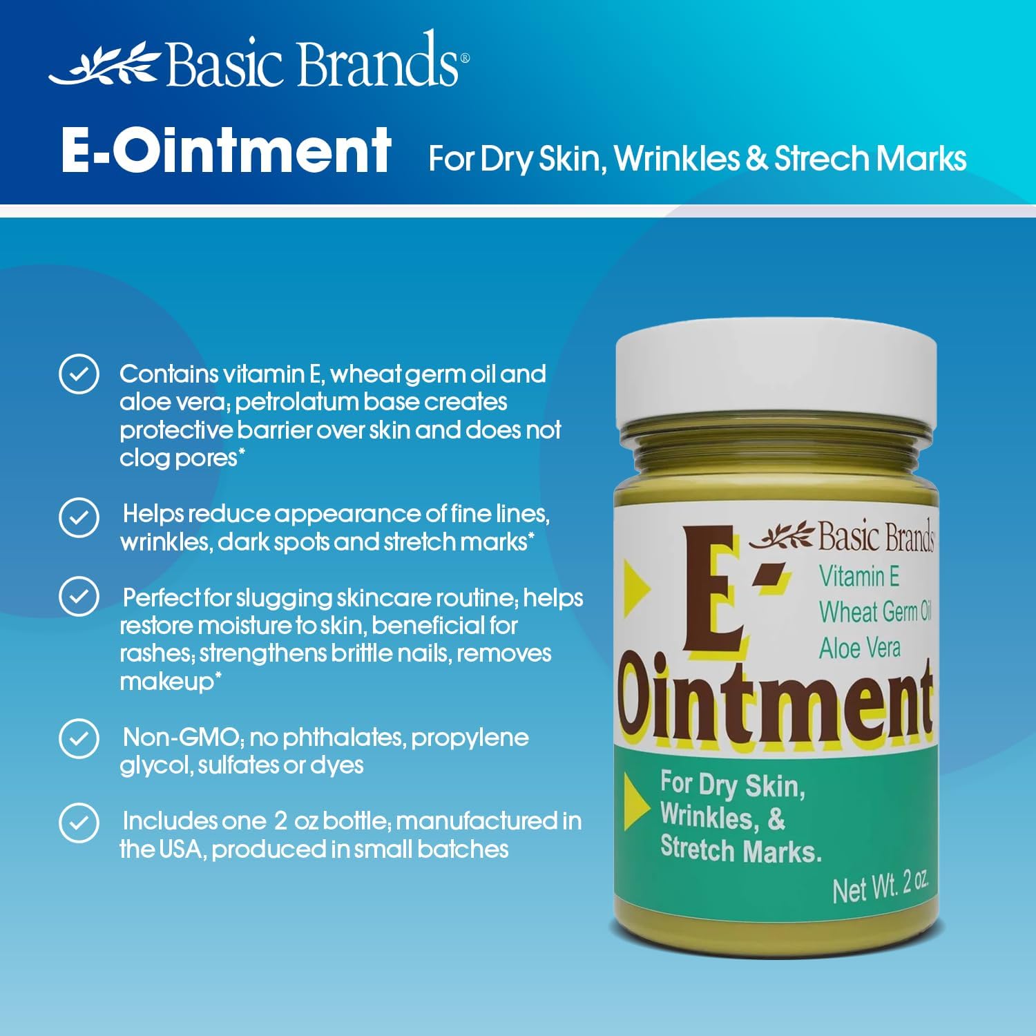 Frasco producto pomada vitamina e Basic Brands 2 onzas