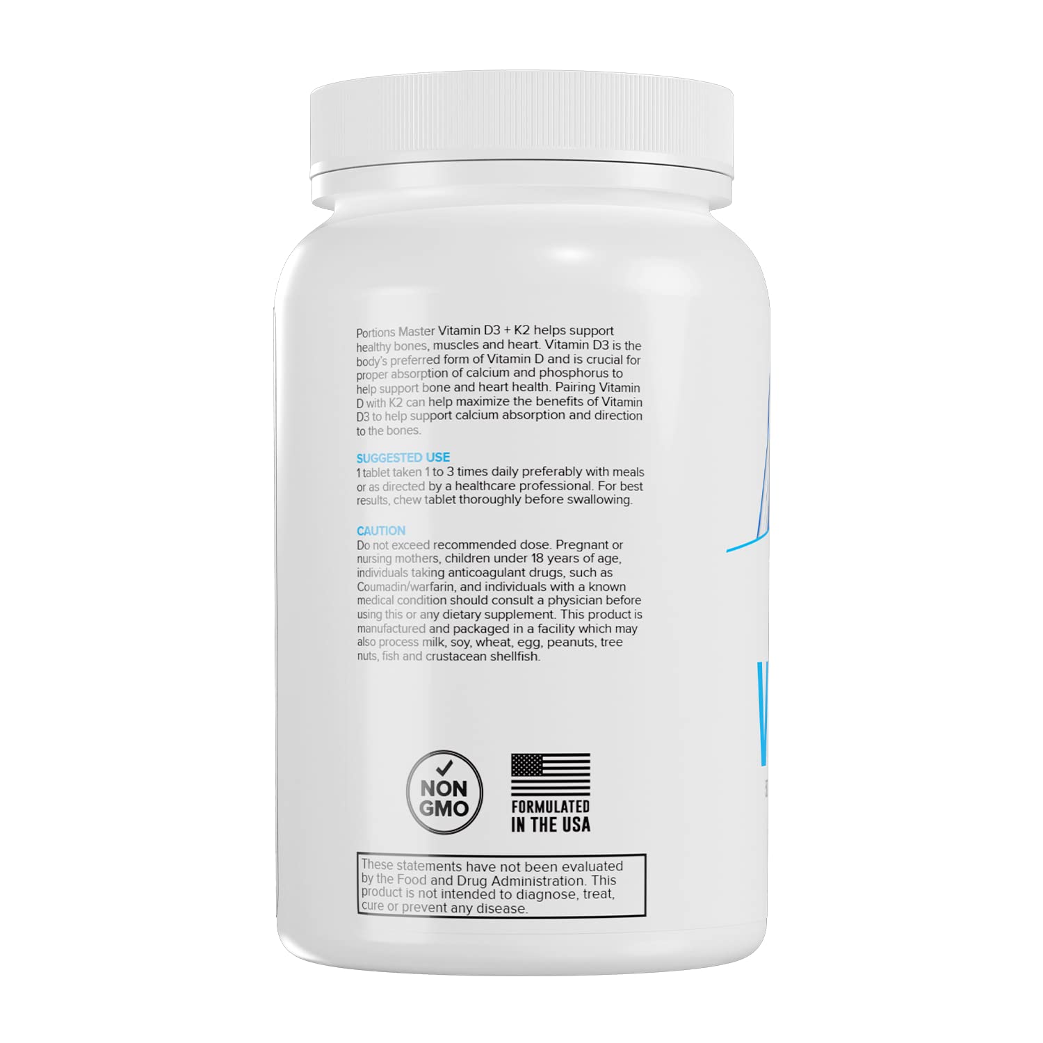 Frasco Portions Master Vitamina D3 2000 UI + K2
