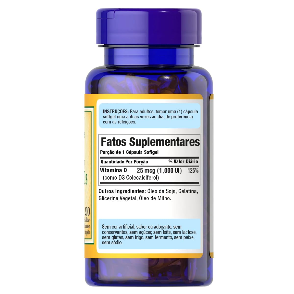 Frasco posterior de vitamina D3 Puritan's Pride sin conservadores
