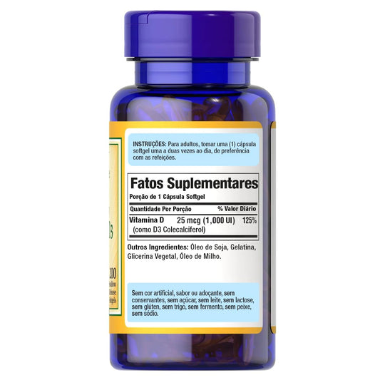 Frasco posterior de vitamina D3 Puritan's Pride sin conservadores