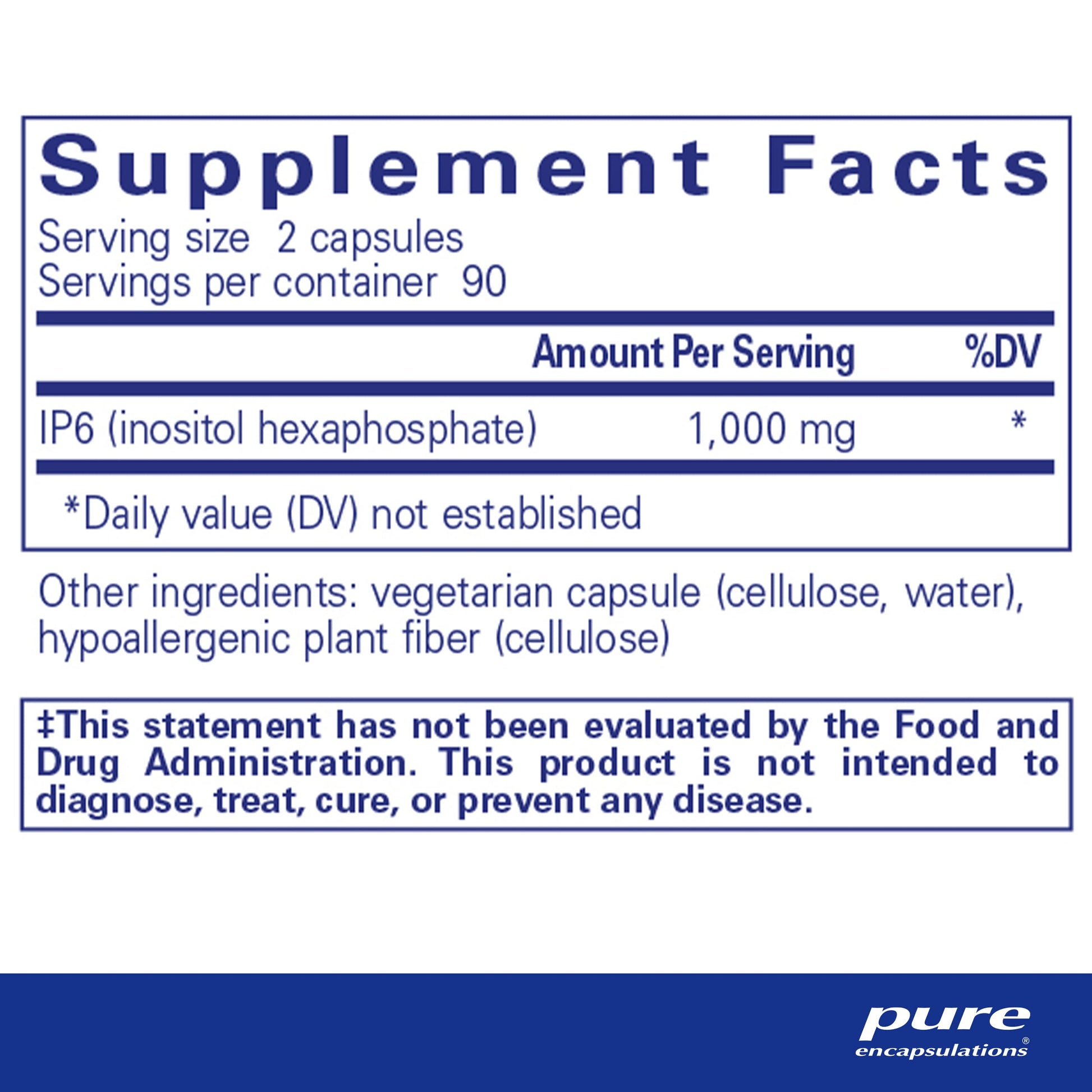 Frasco Pure Encapsulations IP6 inositol hexafosfato