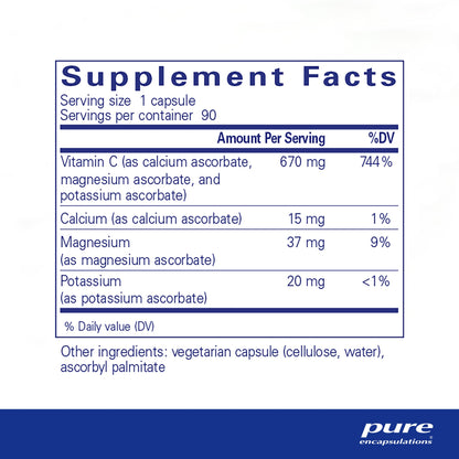 Frasco Pure Encapsulations suplemento vitamina c 90 cápsulas