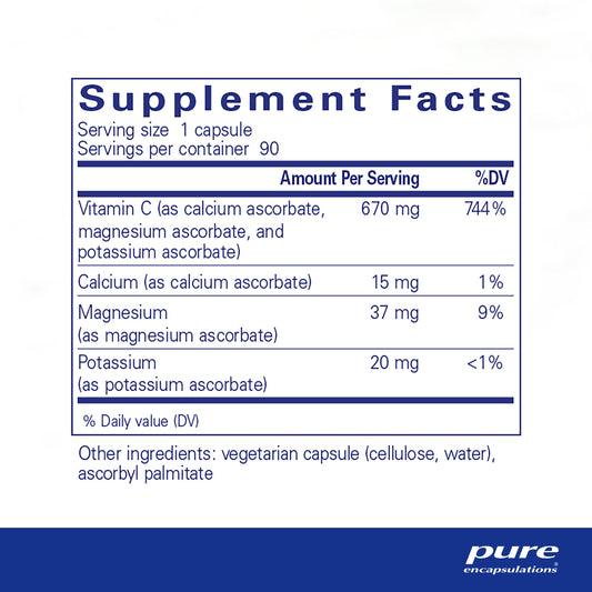 Frasco Pure Encapsulations suplemento vitamina c 90 cápsulas