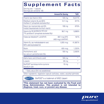 Frasco Pure Encapsulations Ultra B-Complex para salud nerviosa y celular
