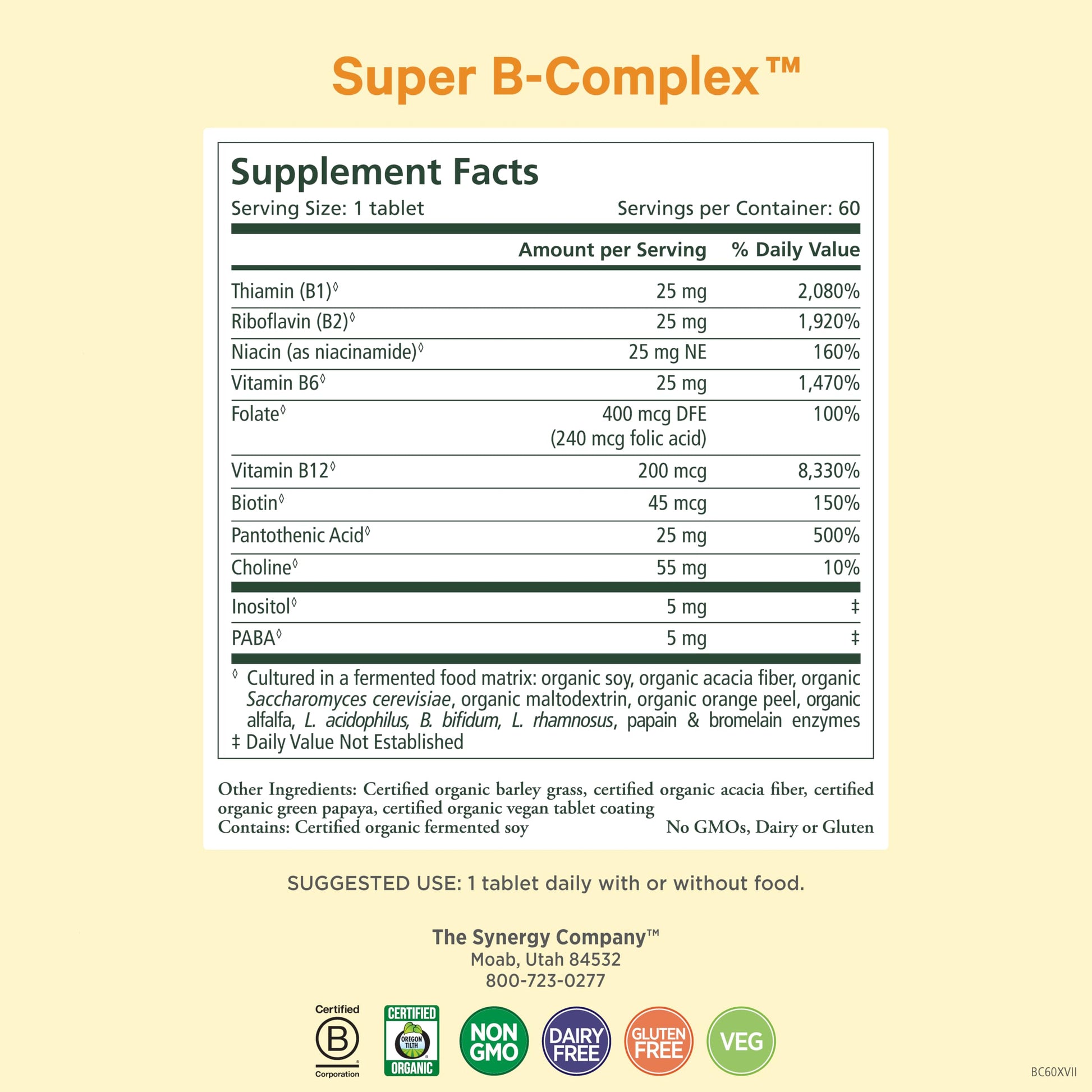 Frasco PURE SYNERGY suplemento vitamina b complejo vegano