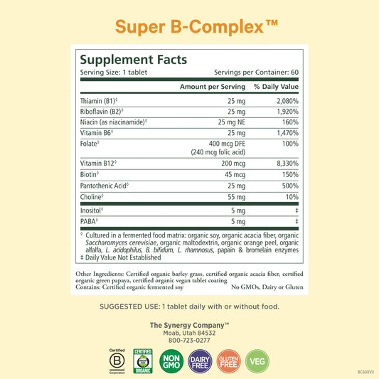 Frasco PURE SYNERGY suplemento vitamina b complejo vegano