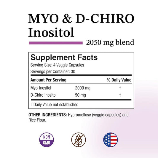 Frasco Puregen Labs con cápsulas de inositol puro 2050mg por dosis