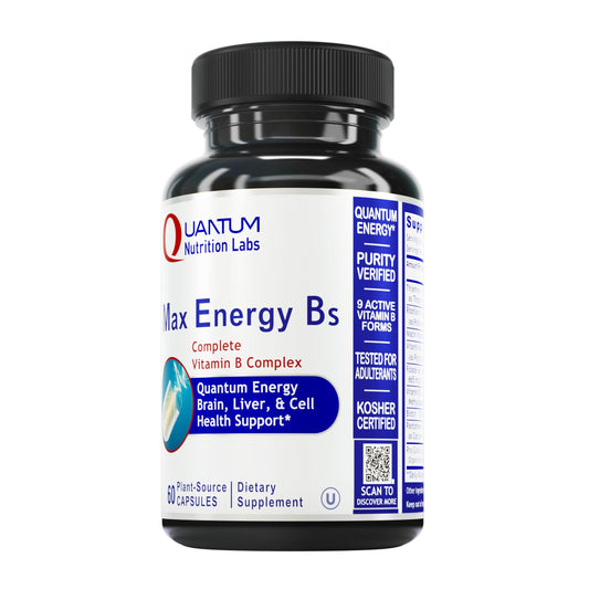 Frasco Quantum Nutrition Labs Max Energy Bs cápsulas vegetarianas