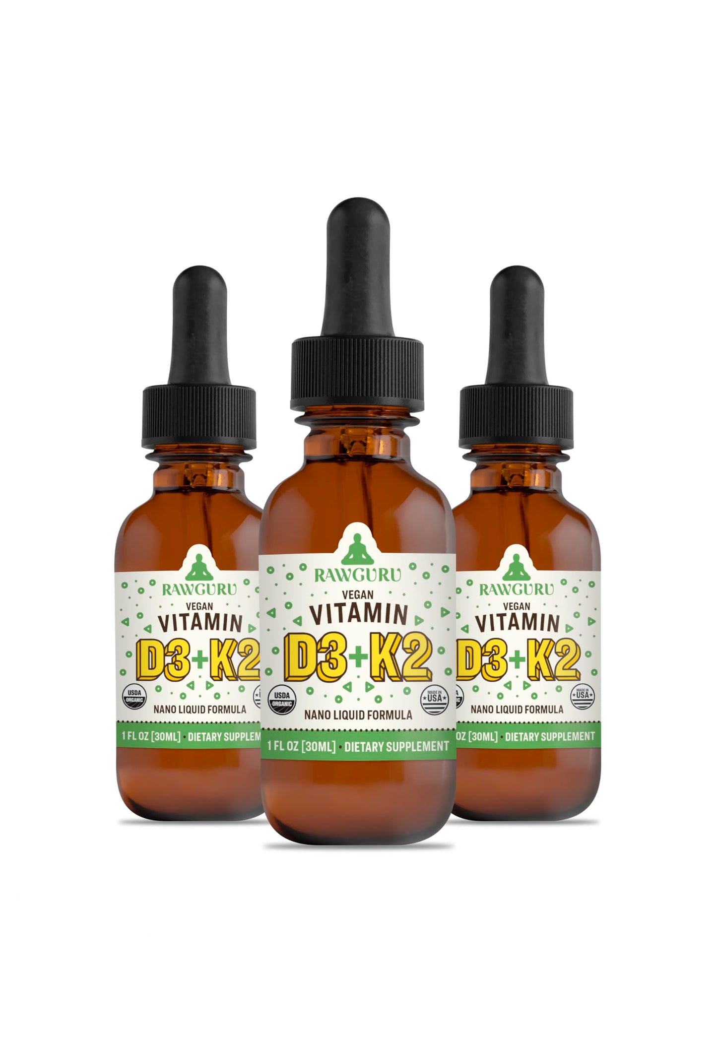 Frasco RawGuru vitaminas D3 y K2 orgánicas veganas 30 ml
