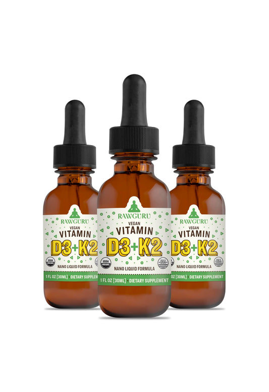 Frasco RawGuru vitaminas D3 y K2 orgánicas veganas 30 ml
