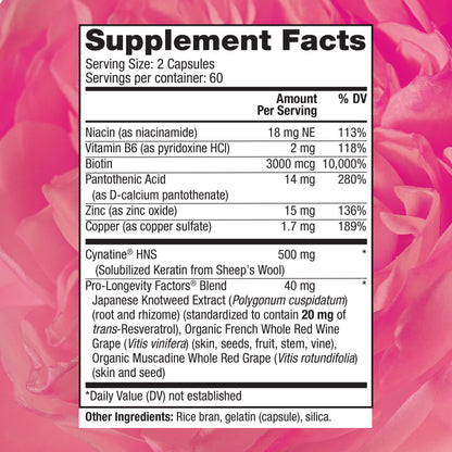 Frasco Reserveage Nutrition suplemento queratina para cabello 120