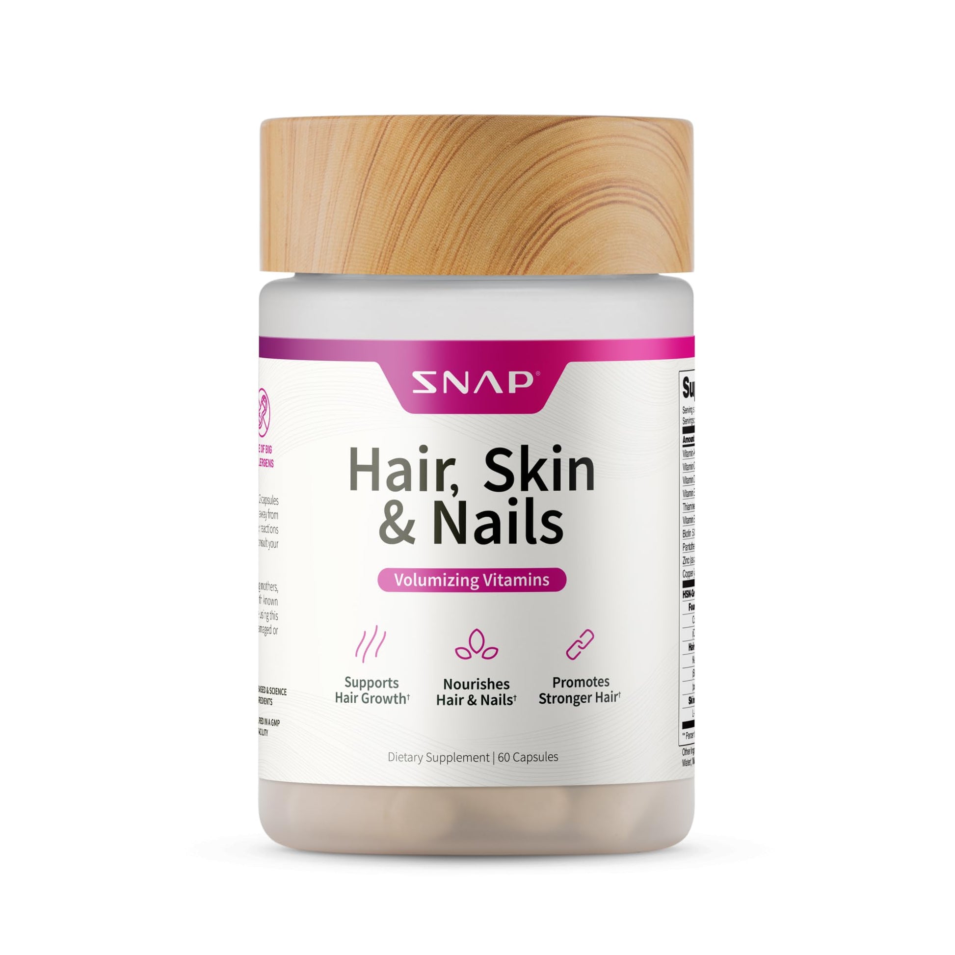 Frasco de Snap Supplements vitaminas cabello piel uñas 60 cápsulas