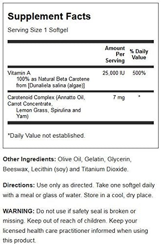 Frasco Solaray vitamina A natural para piel y ojos