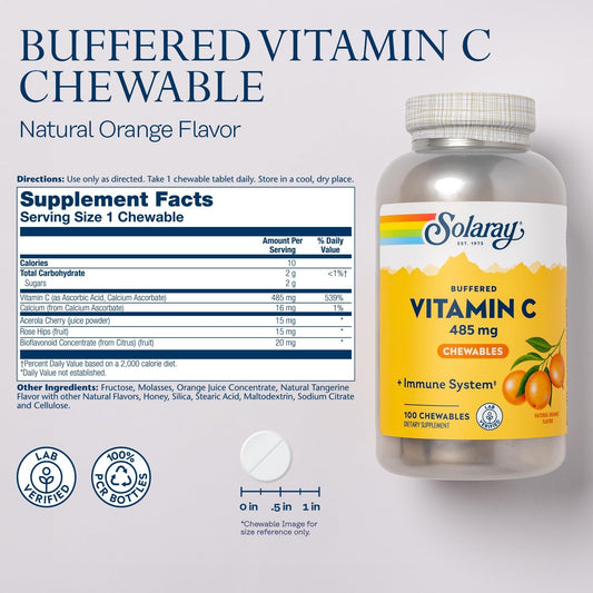 Frasco Solaray vitamina C masticable naranja