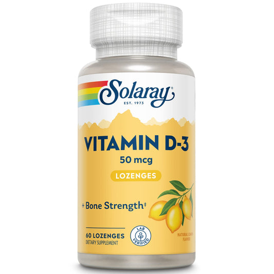 Frasco Solaray Vitamina D3 2000 UI pastillas sabor limón 60 unidades