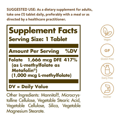 Frasco Solgar Folato 1000 mcg empaquetado estándar