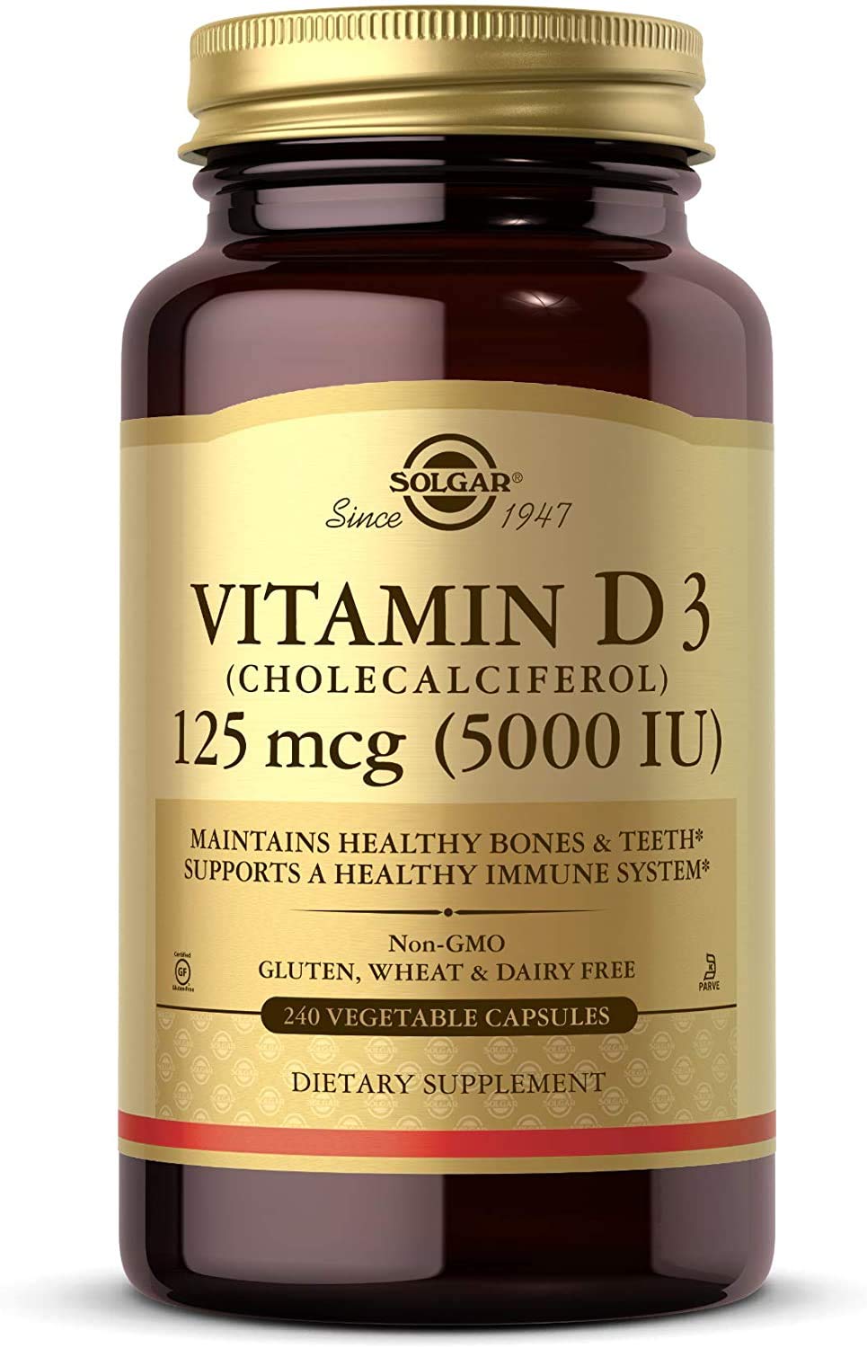Frasco Solgar Vitamina D3 5000 IU 240 cápsulas vegetales