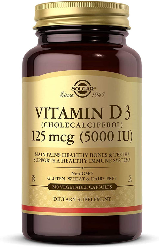 Frasco Solgar Vitamina D3 5000 IU 240 cápsulas vegetales