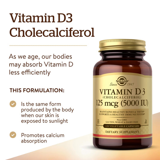 Frasco Solgar vitamina d3 5000 ui 120 cápsulas