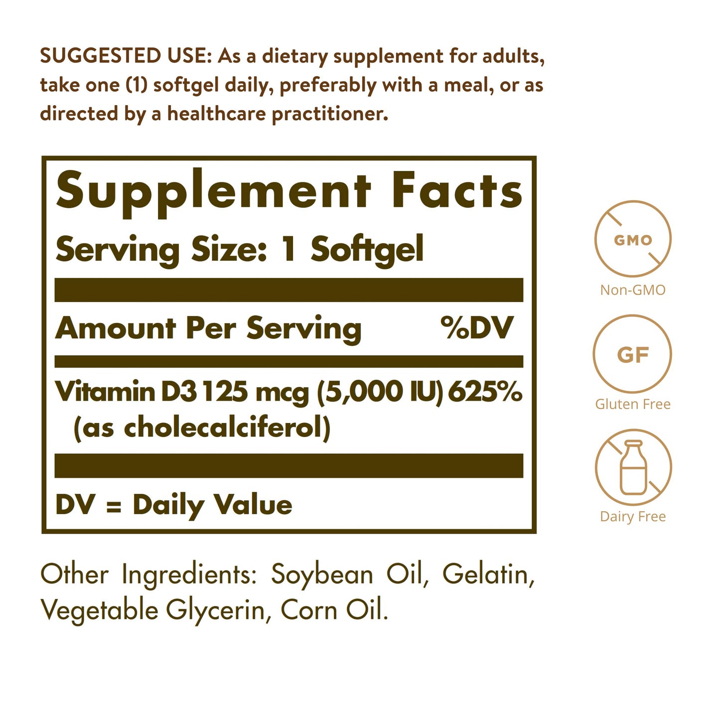 Frasco Solgar vitamina d3 colecalciferol 5000 ui