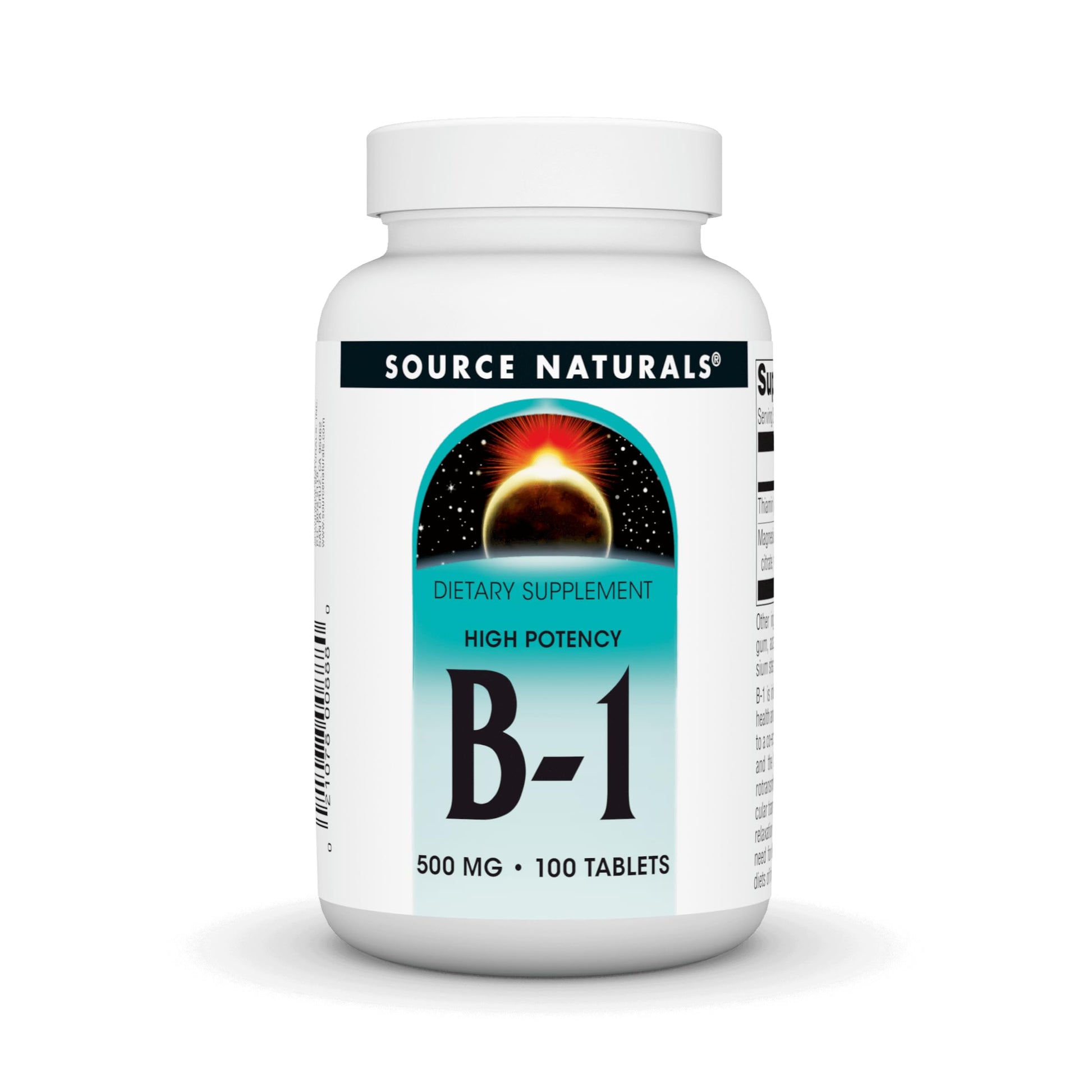 Frasco Source Naturals vitamina B1 tiamina 500mg alta potencia 100 tabletas