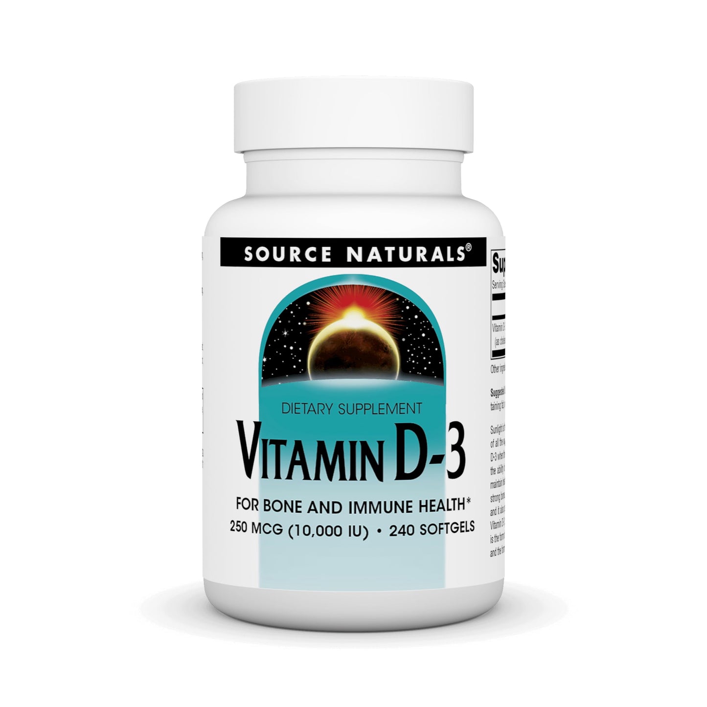Frasco Source Naturals Vitamina D-3 10,000 IU 240 cápsulas blandas