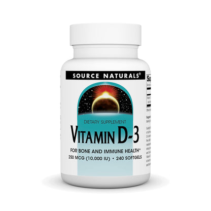 Frasco Source Naturals Vitamina D-3 10,000 IU 240 cápsulas blandas