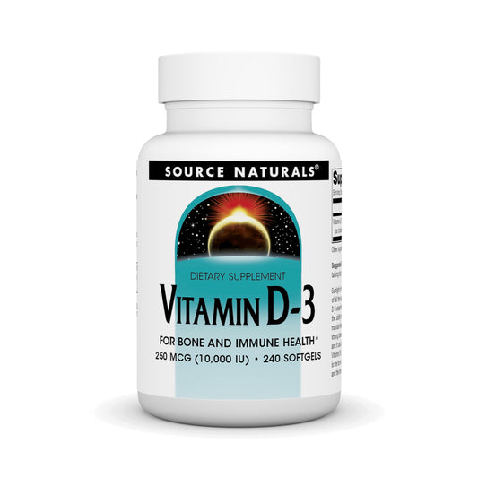 Frasco Source Naturals Vitamina D-3 10,000 IU 240 cápsulas blandas