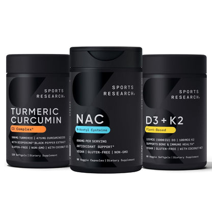 Frasco sports research vitamina d3 k2 con cúrcuma