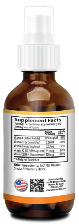 Frasco spray Vitamina D3 K2 con aceite MCT orgánico sabor fresa