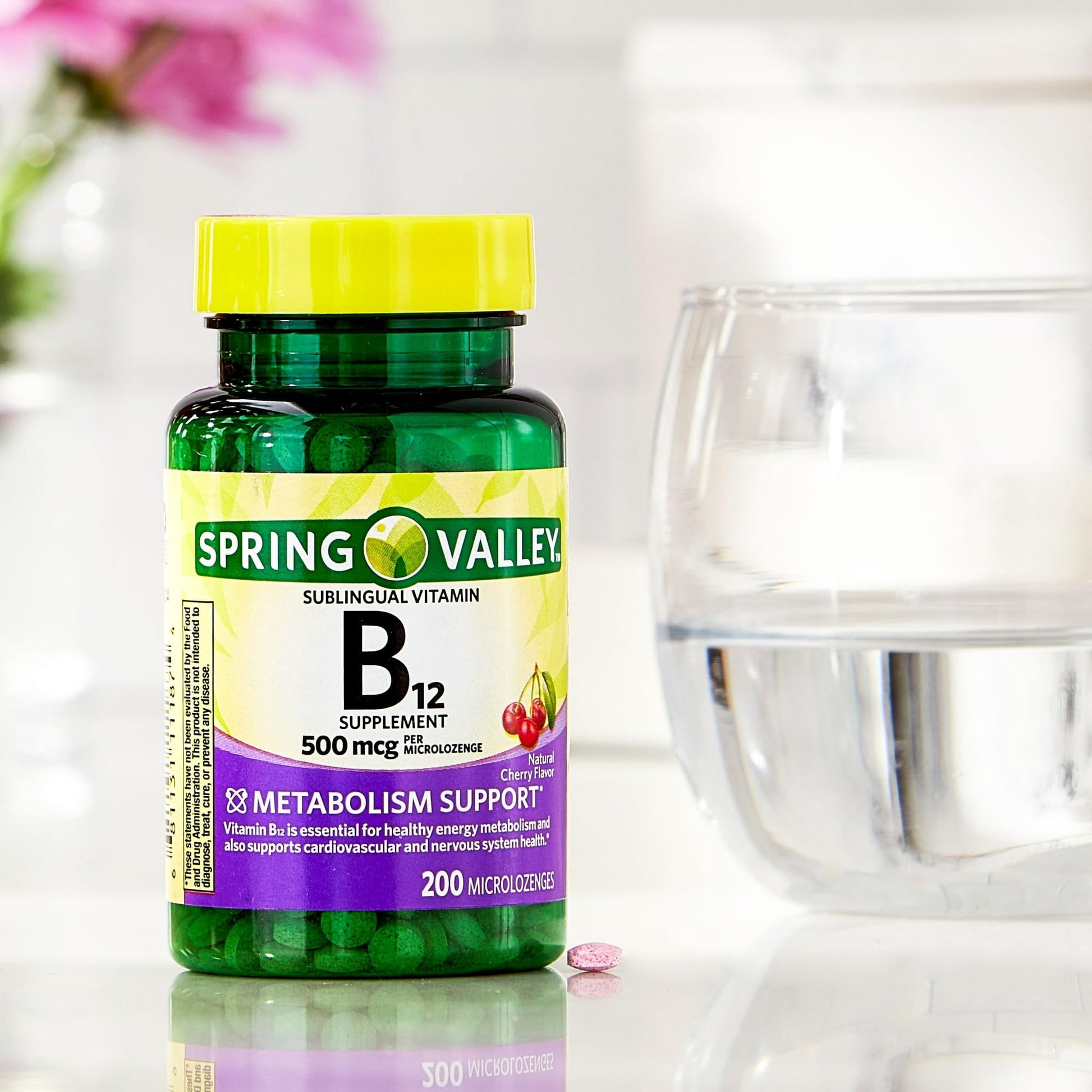 Frasco Spring Valley B12 sublingual 200 pastillas sabor cereza