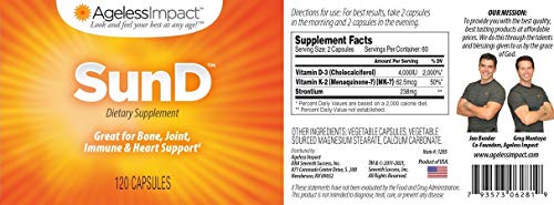 Frasco SunD suplemento vitamina d y k2 para huesos sanos