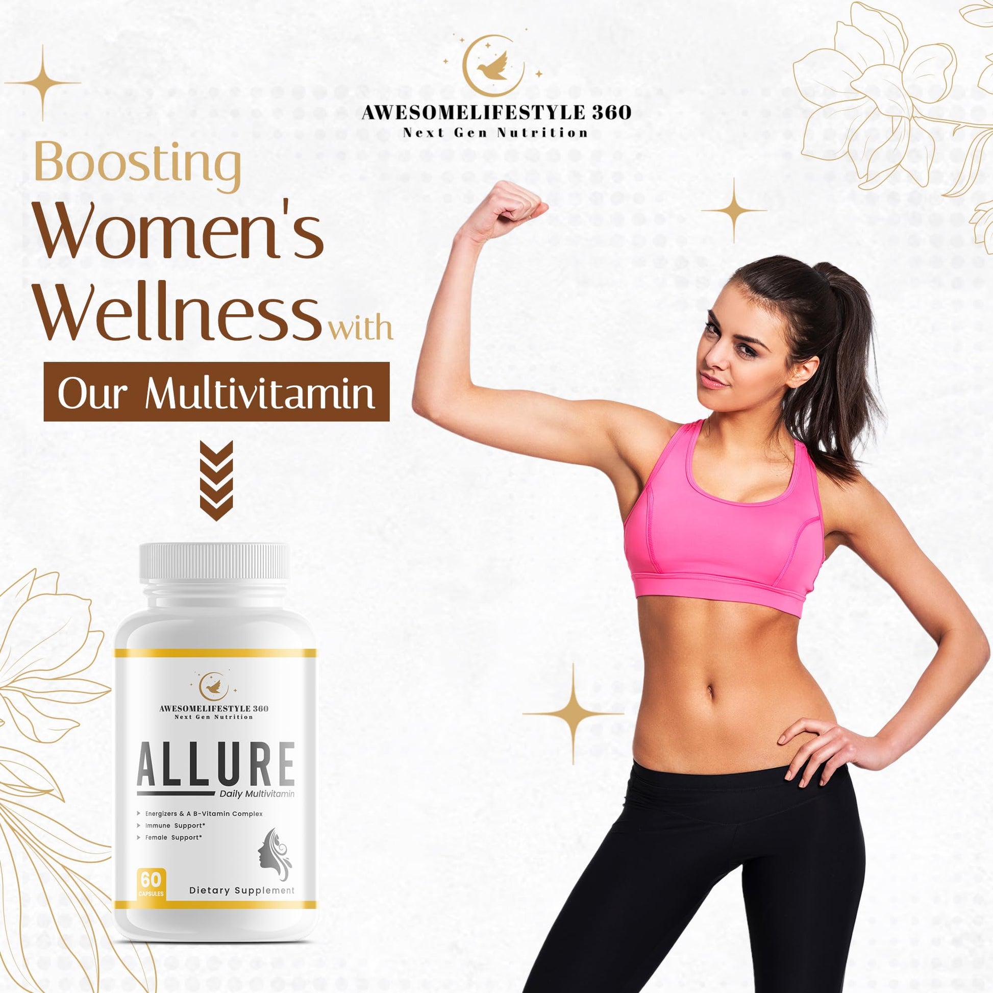 Frasco superior Awesomelifestyle360 multivitamínico para mujeres