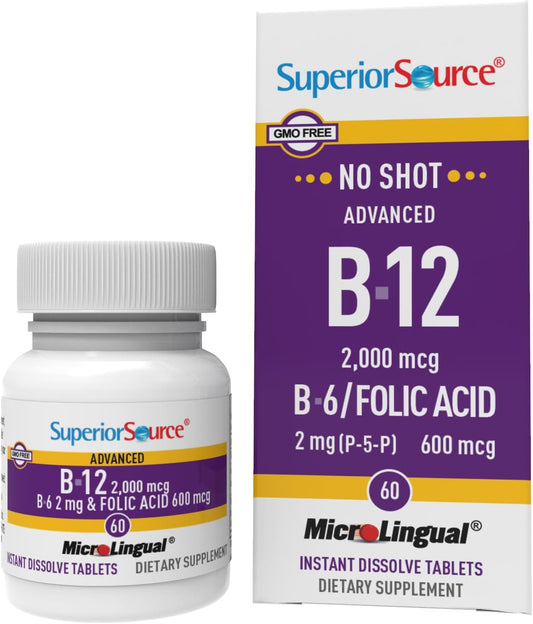 Frasco Superior Source NO SHOT B-12 2000 mcg 60 tabletas
