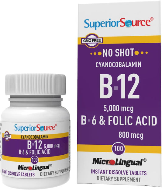 Frasco Superior Source vitamina B12 5000 mcg 100 tabletas sublinguales