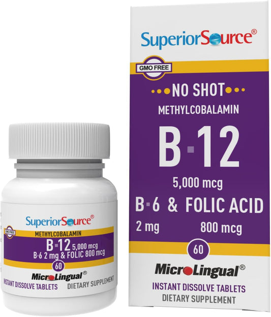 Frasco Superior Source Vitamina B12 metilcobalamina 5000 mcg 60 tabletas