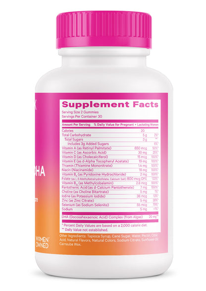 Frasco suplementación vitamínica prenatal Pink Stork vegana