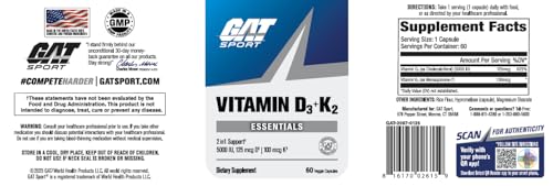 Frasco suplementario vitamina d3 k2 gat sport para atletas