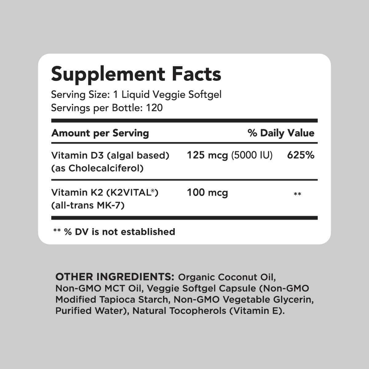 Frasco suplemento AMANDEAN Vitamina D3 K2 5000 IU