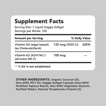 Frasco suplemento AMANDEAN Vitamina D3 K2 5000 IU