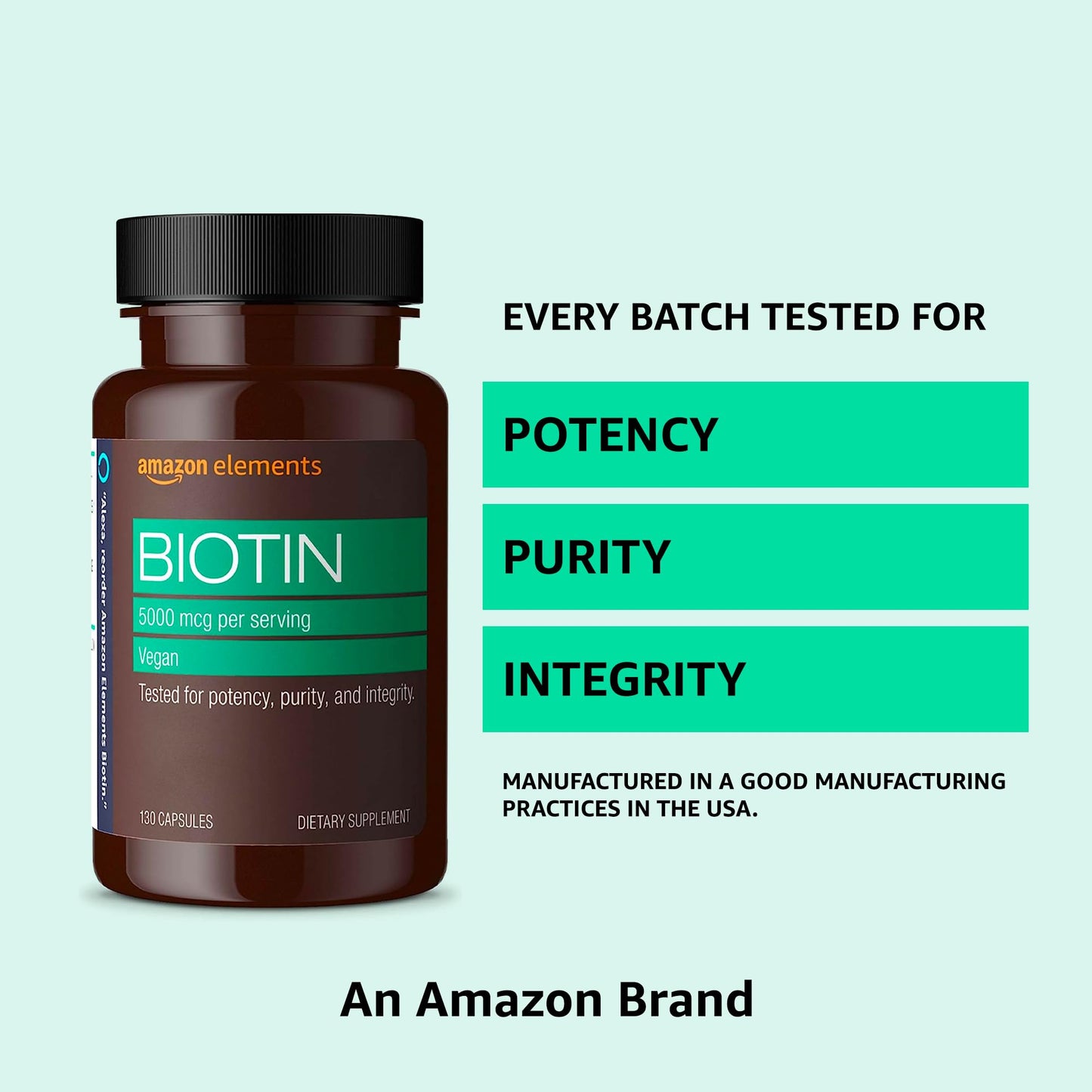 Frasco suplemento Amazon Elements biotina vegana