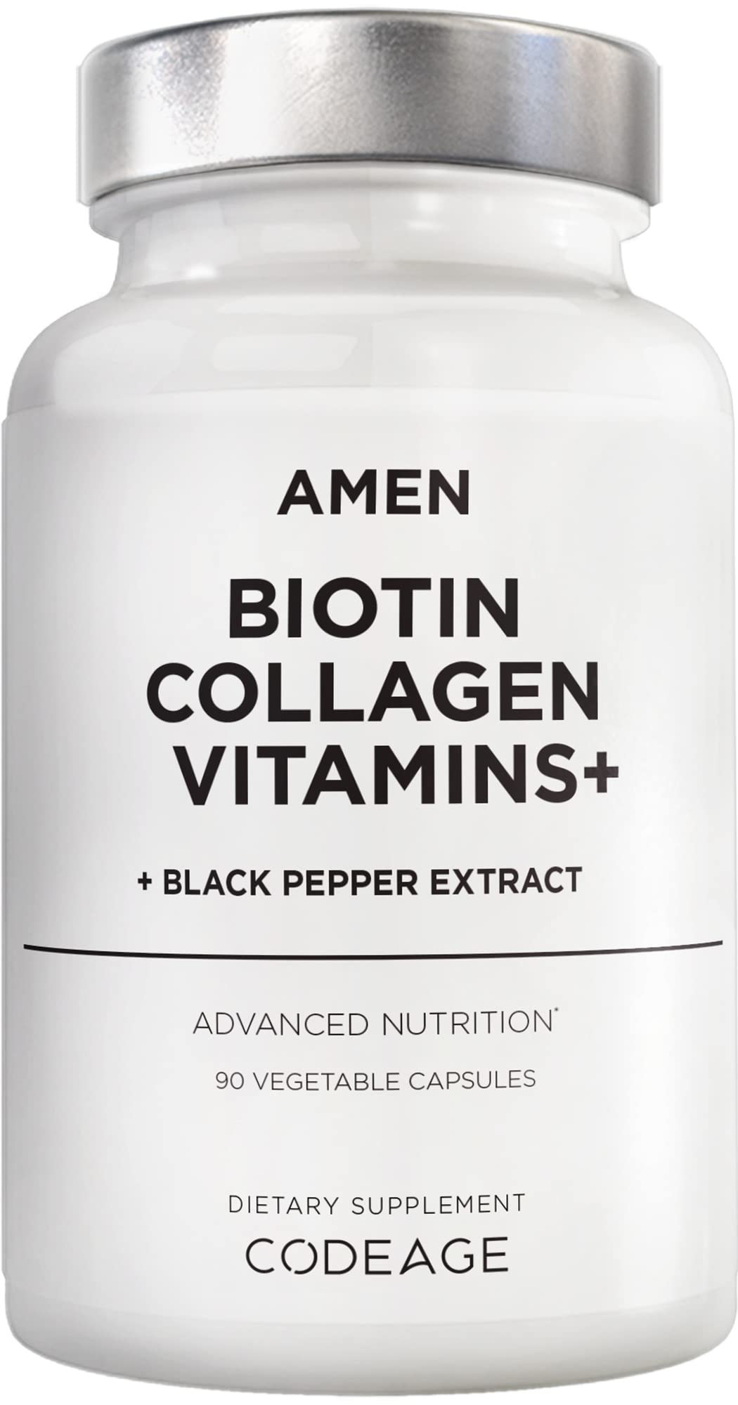 Frasco suplementos Amen Biotin Collagen 90 cápsulas