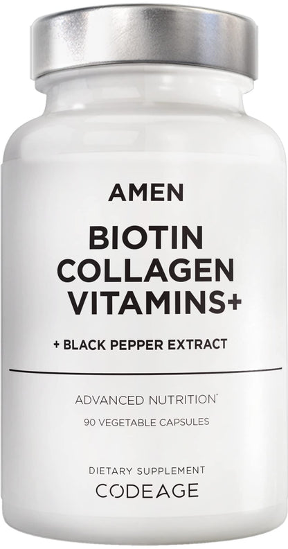 Frasco suplementos Amen Biotin Collagen 90 cápsulas