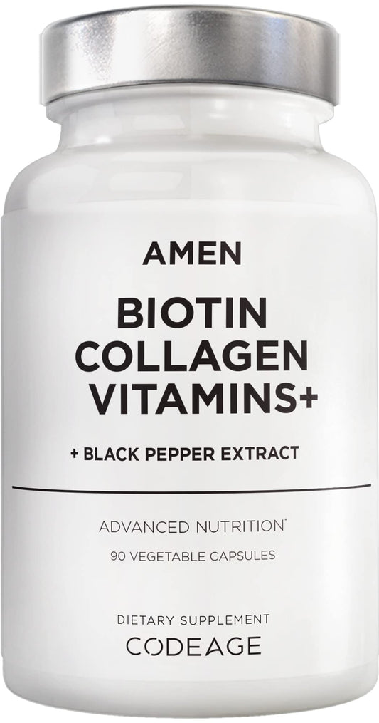 Frasco suplementos Amen Biotin Collagen 90 cápsulas