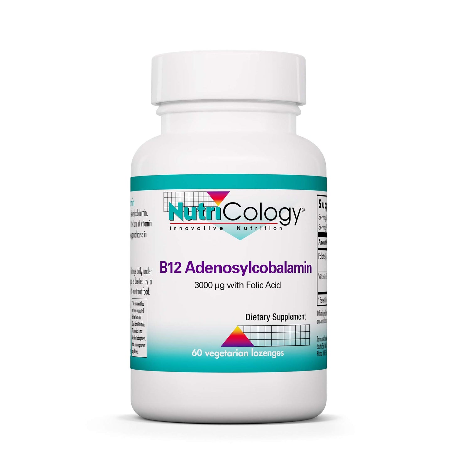 Frasco suplemento B12 Adenosilcobalamina Nutricology 60 pastillas vegetarianas